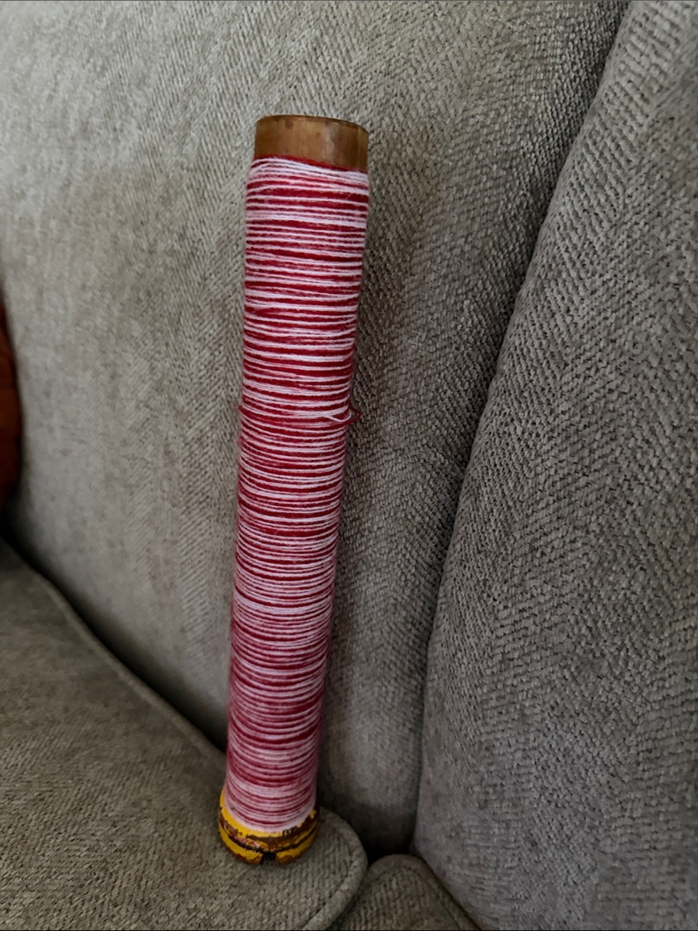 Vintage Red and White Wrapped Decorative Spool